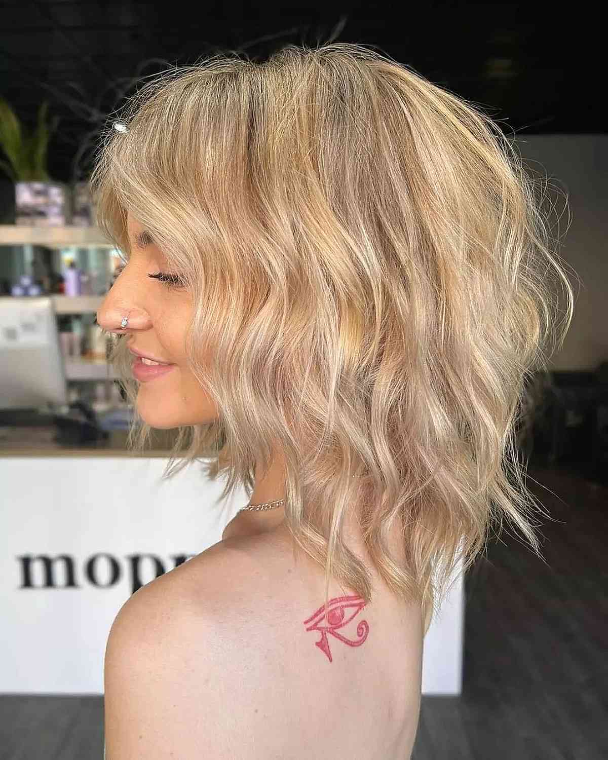 Bright Blonde Lob with Layers for Fine Hair