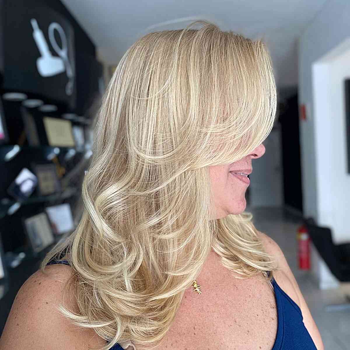 Bright Blonde on Medium Layered Cut for Plus Size Women Aged 50 and Up