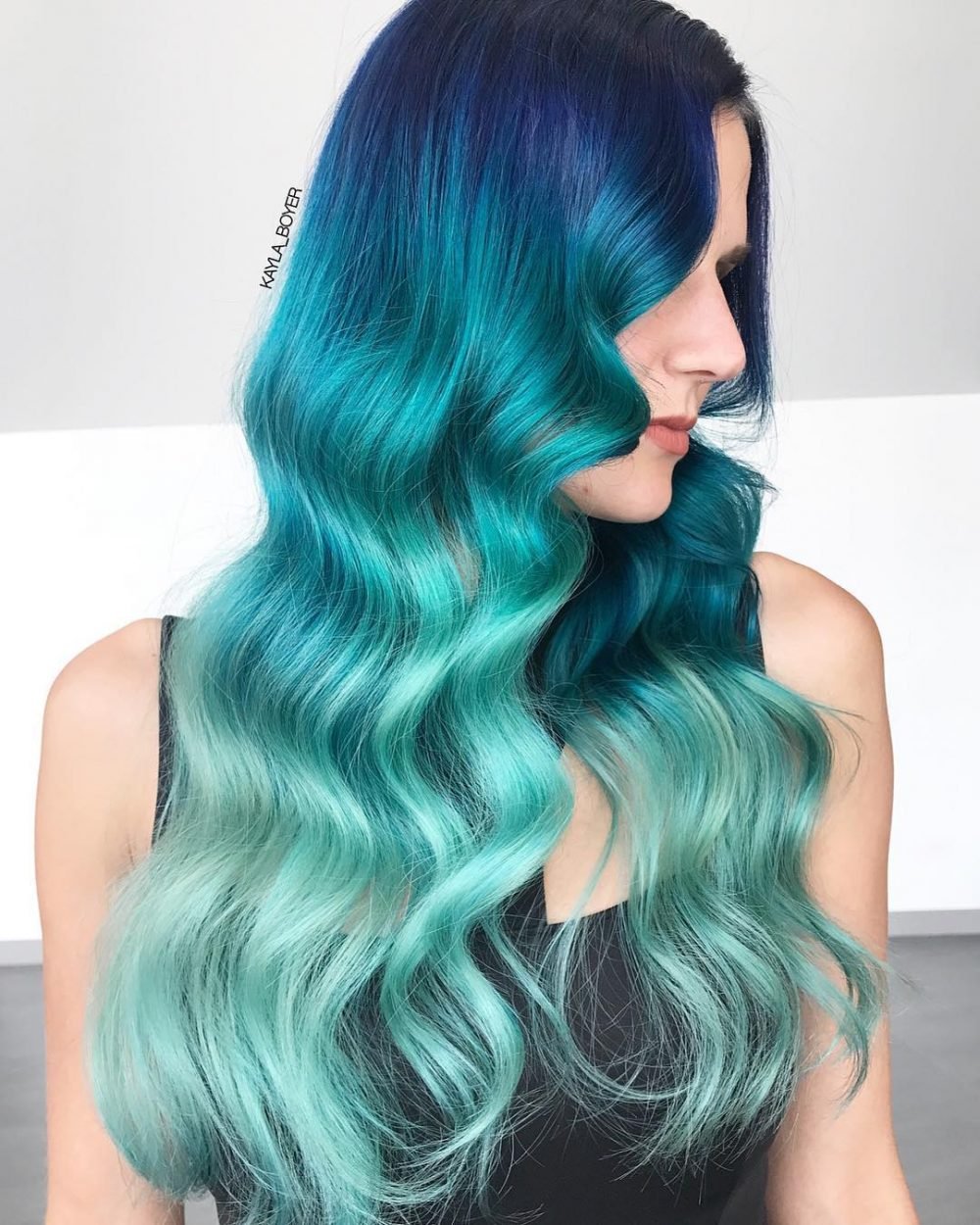 Bright Blue to Mint Green Mermaid Ombre.