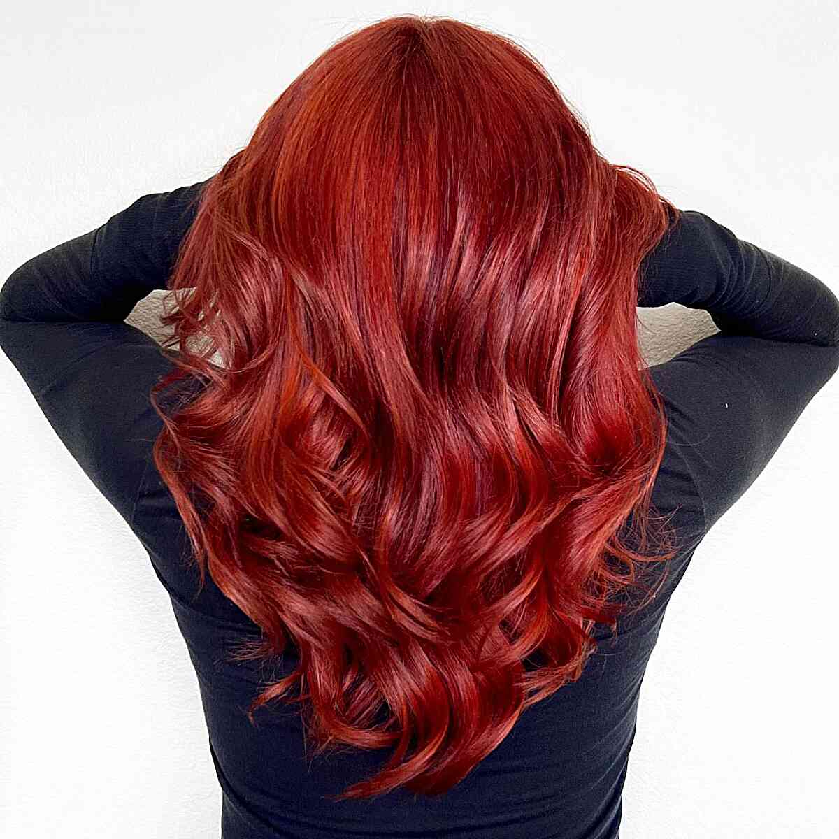 Bright Hot Tamale Red Wavy Hair for medium-length hair