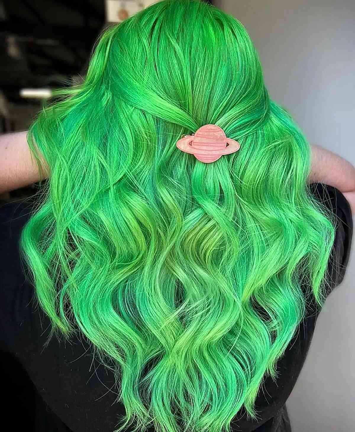 Bright Neon Green Tresses for women with an edgy style and long hair