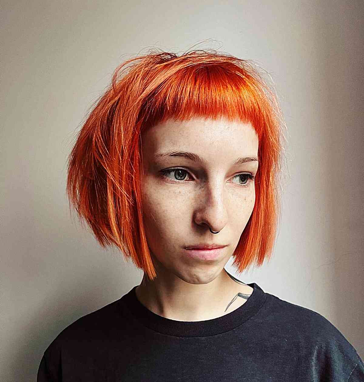 Bright Orange Blunt Cut with Very Short Fringe for women with street fashion