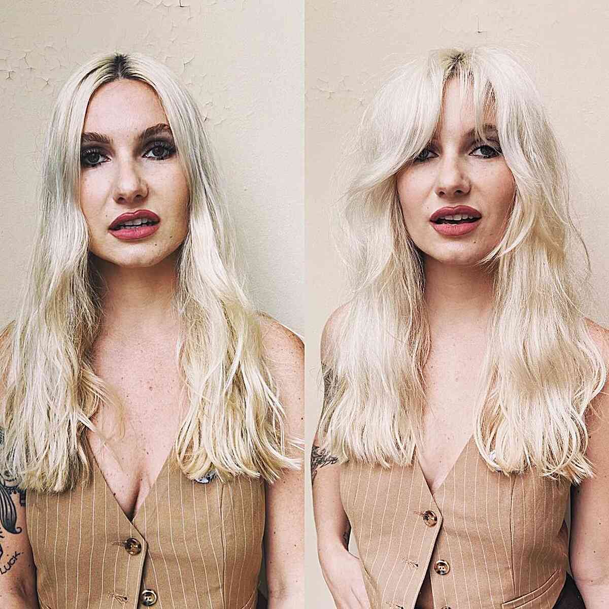 Bright Platinum Mid-Length Hair with Face-Framing