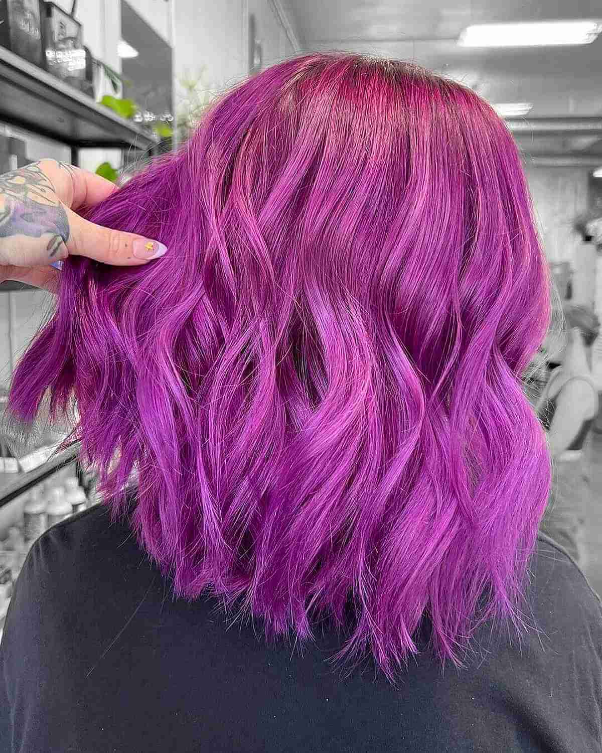 Bright Purple Wavy Lob 