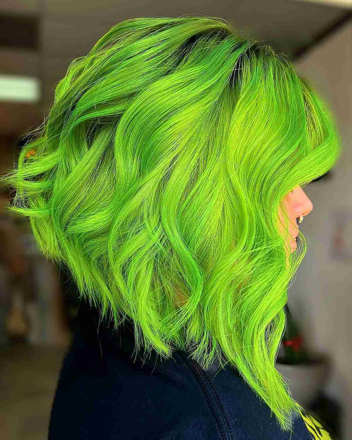 Bright Radiant Neon Green Hair Color