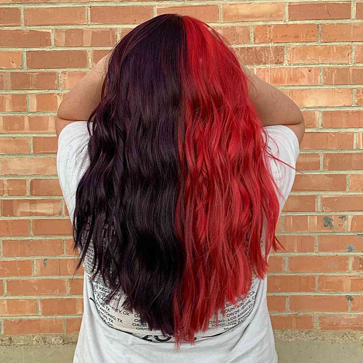 Bright Red and Dark Burgundy V-Shaped Hair with Waist-Grazing Length