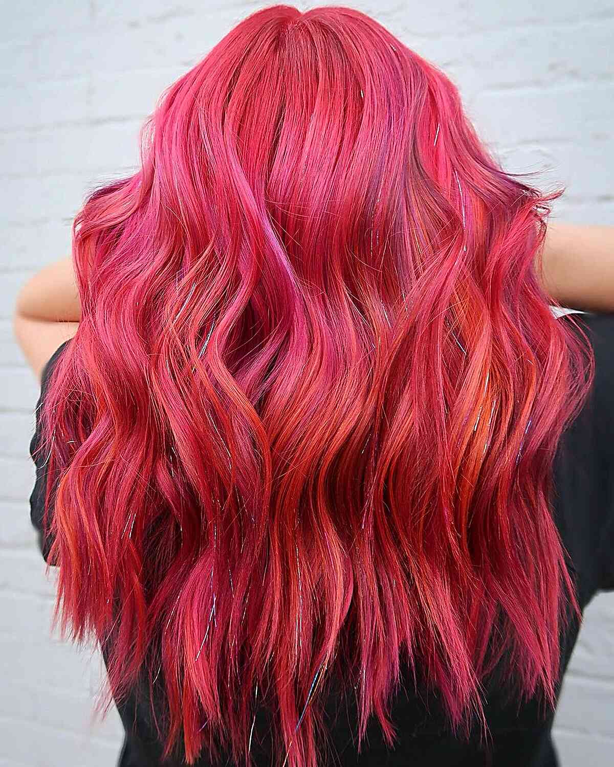 Bright Red Balayage with Subtle Orange Highlights