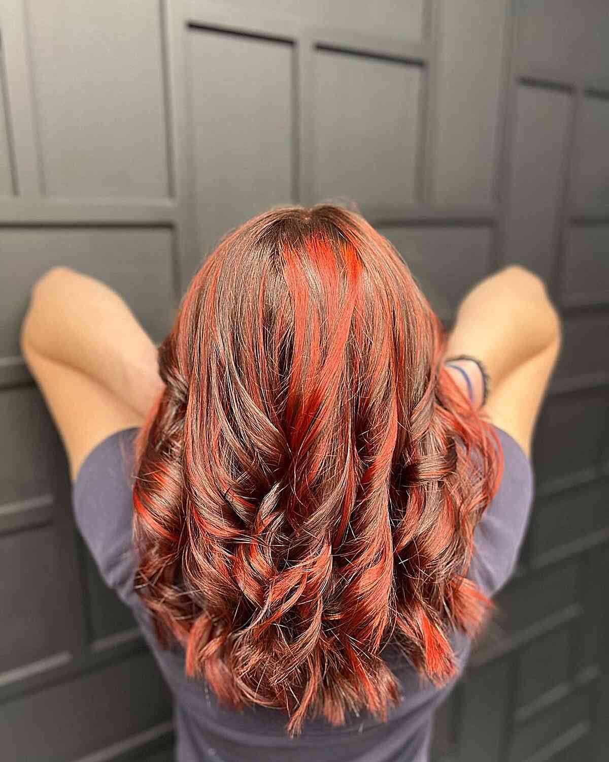 Bright Red Highlighted Tones on Medium Brown Hair