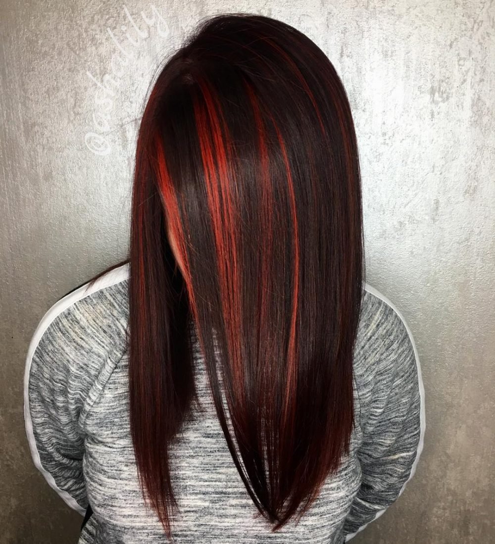 Bright Highlights Red and Ash Black Hair