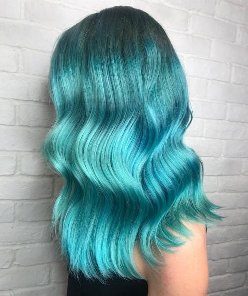 Bright Teal on Wavy Hairstyle