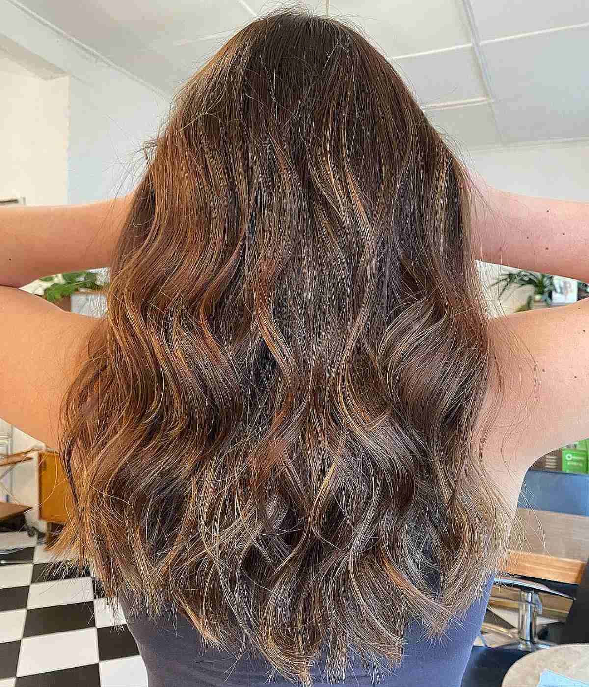 Brown Autumn Partial Balayage with Caramel Accents
