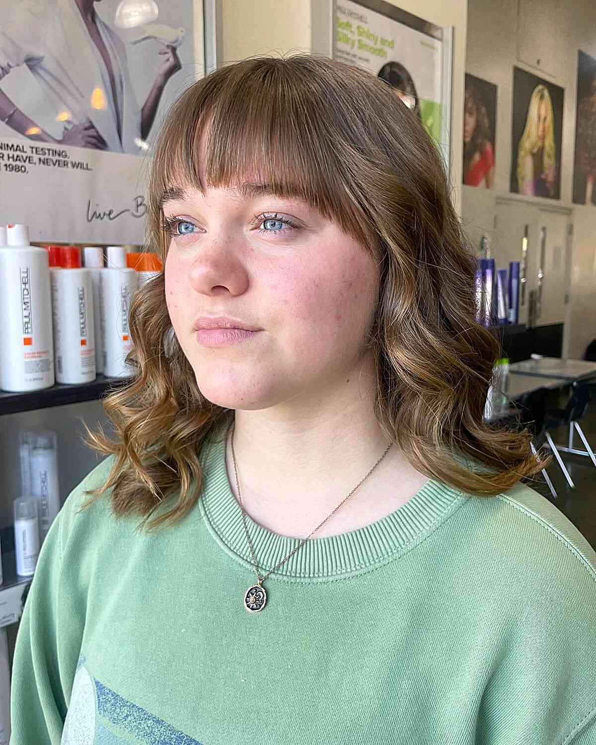 Brown Balayage for Medium-Length Waves with Front Bangs