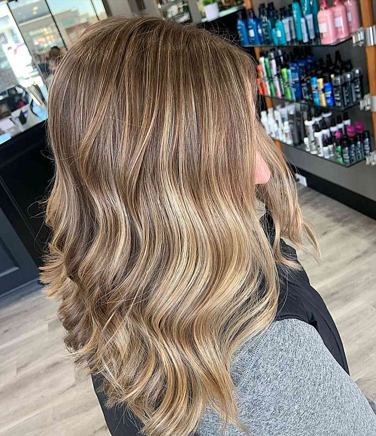Brown Base with Dimensional Light Blonde Balayage for Medium Haircut