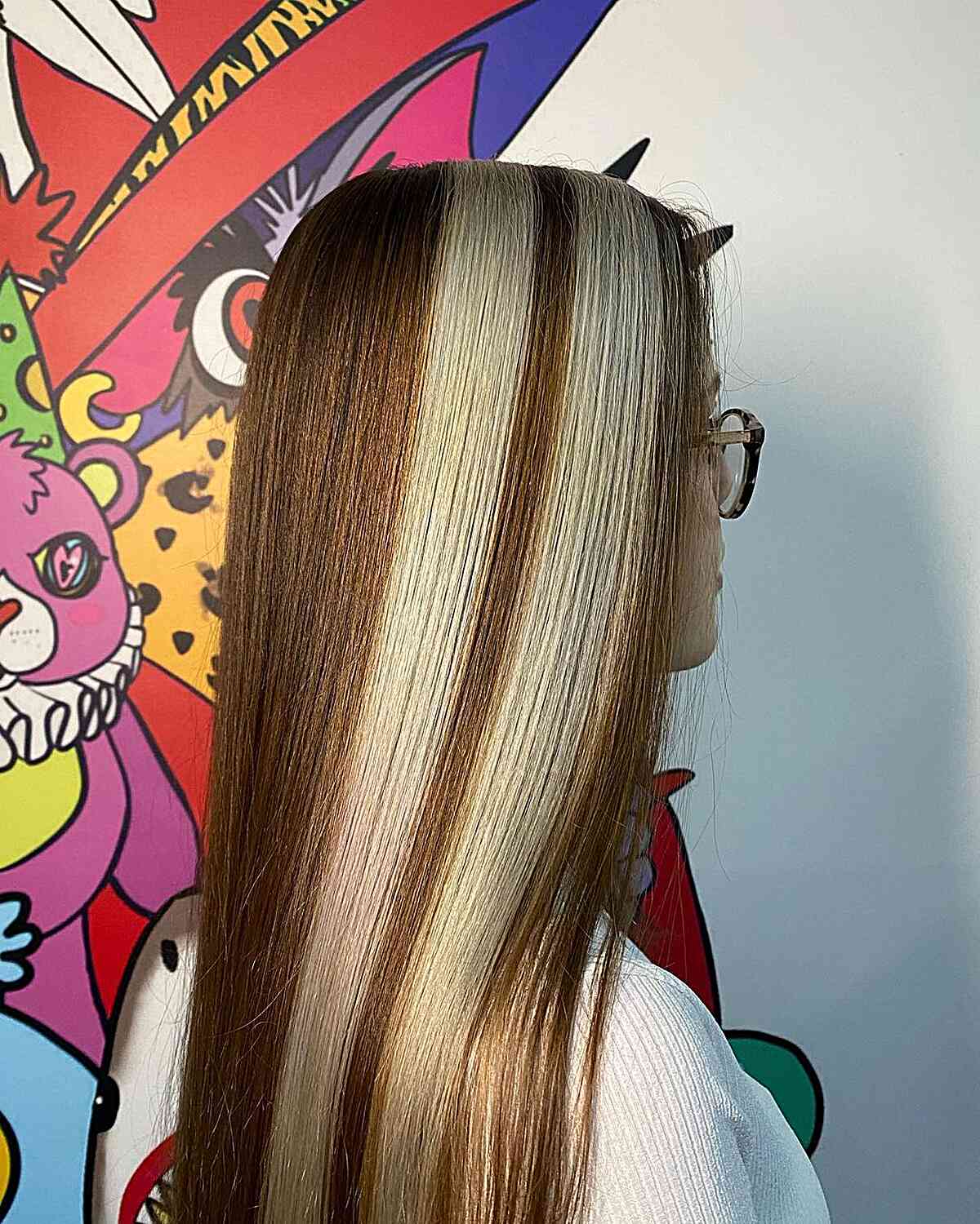 Brown Base with Skunk Striped Chunky Icy Highlights for Long Hair