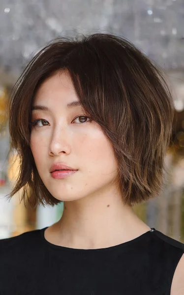 A brown blunt bob haircut