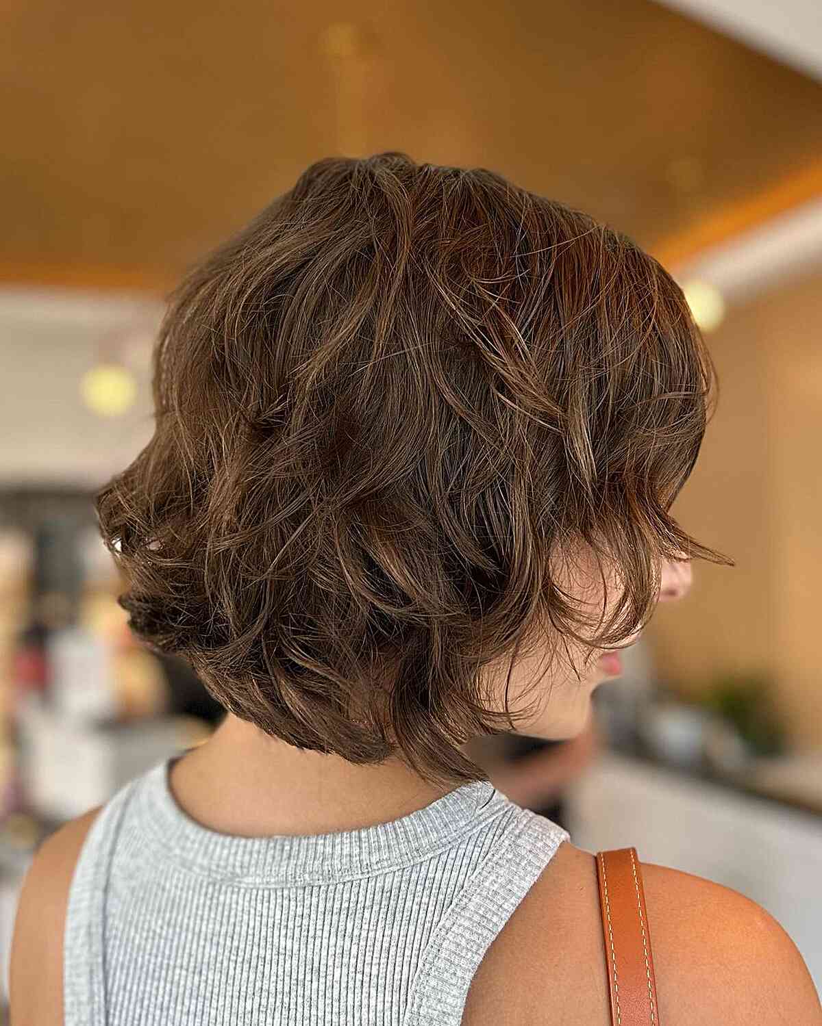 Neck-Length Brown Bobbed Hair with Textured Shaggy Layers