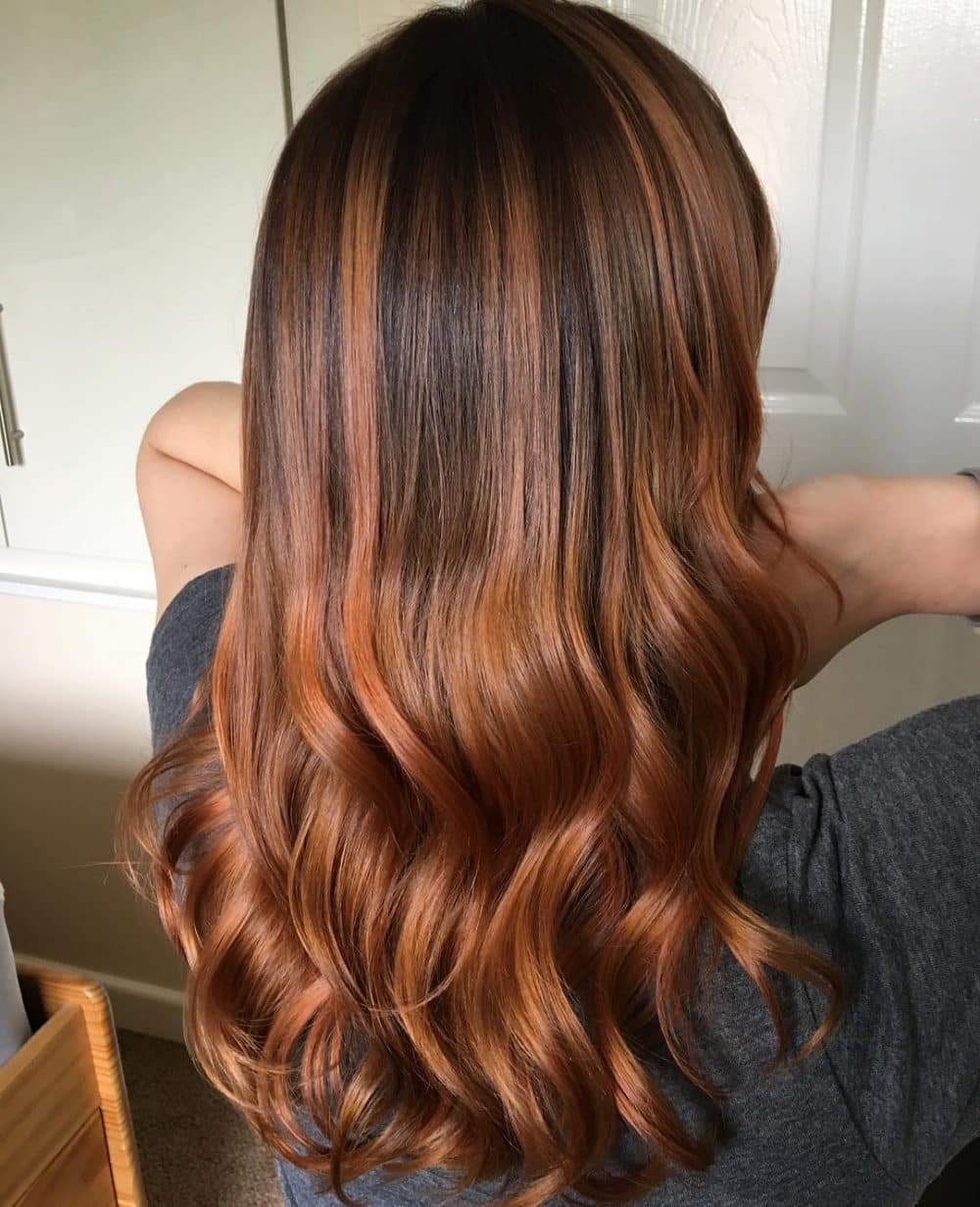 Flattering Brown Chestnut and Red Balayage