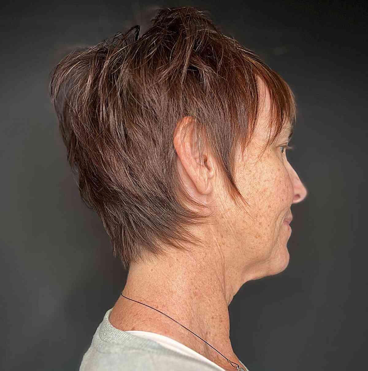 Brown Choppy Layered Shaggy Pixie for Women Over 70