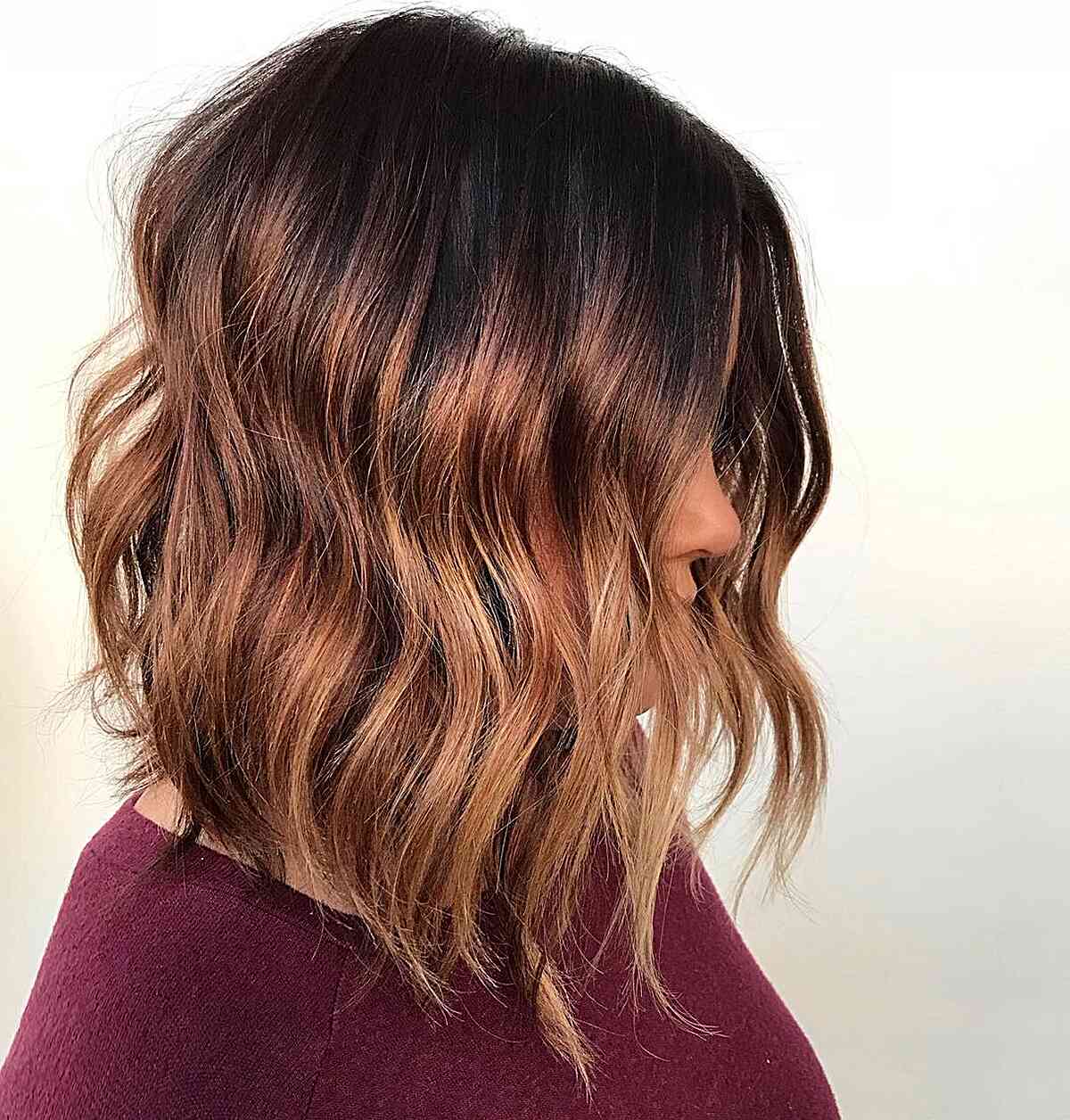 Brown Choppy Lob with Medium-Length Layers and Highlights