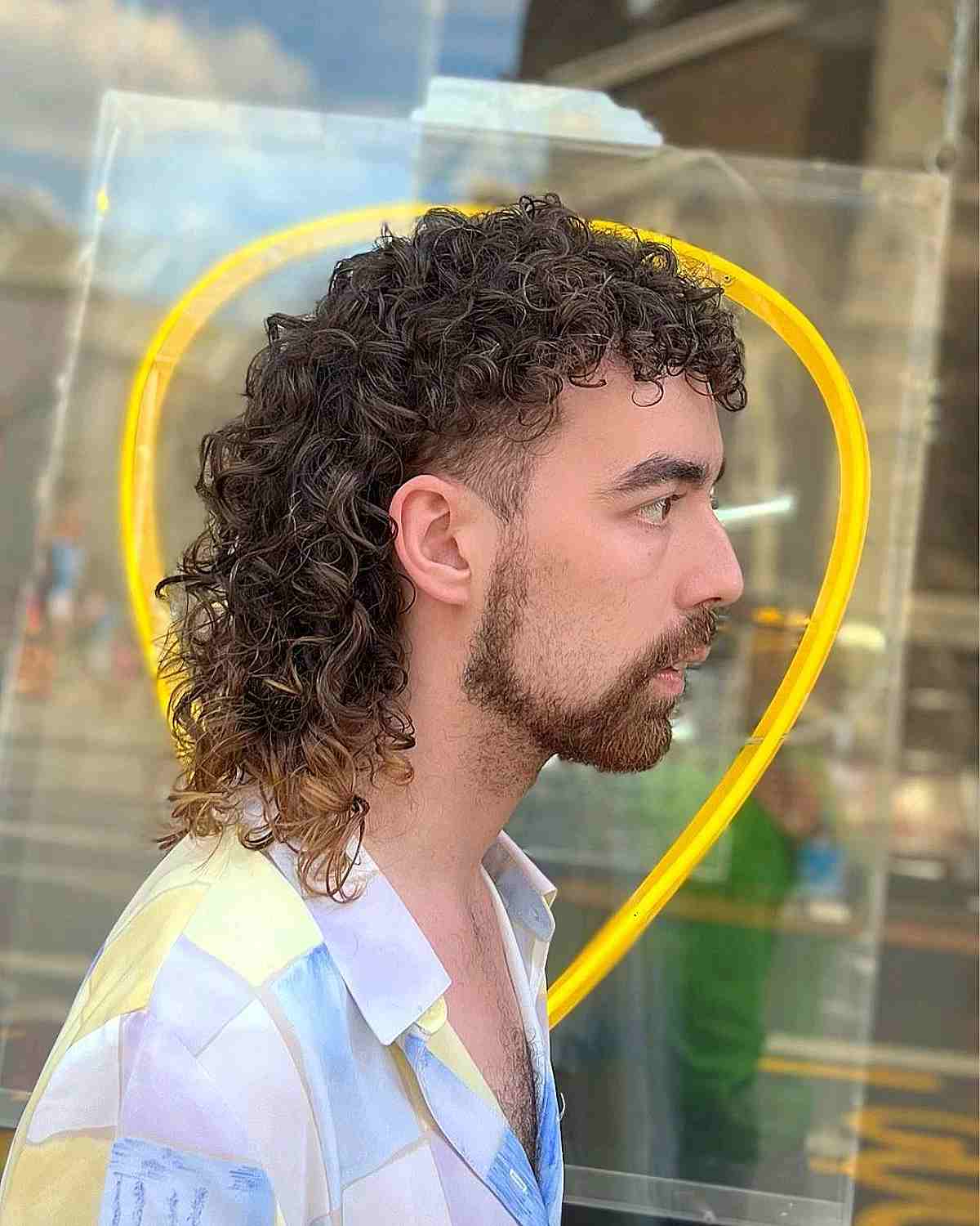 Brown Curly Mullet with Blonde Tips