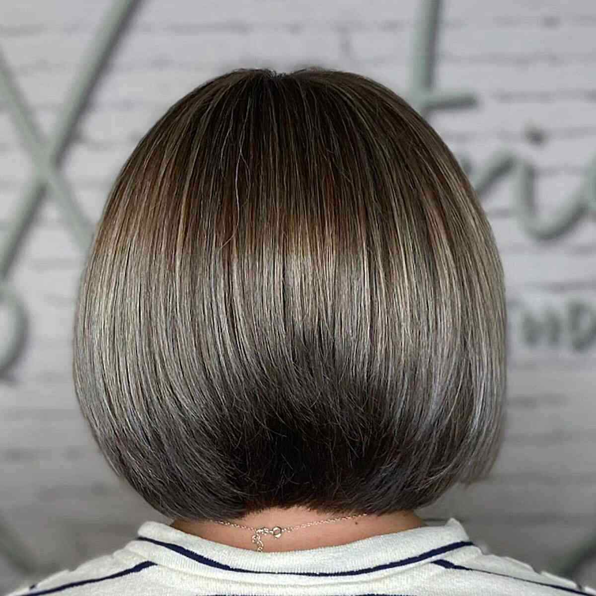 Short-Length Brown Graduated Bubble Bob with Silver Babylights