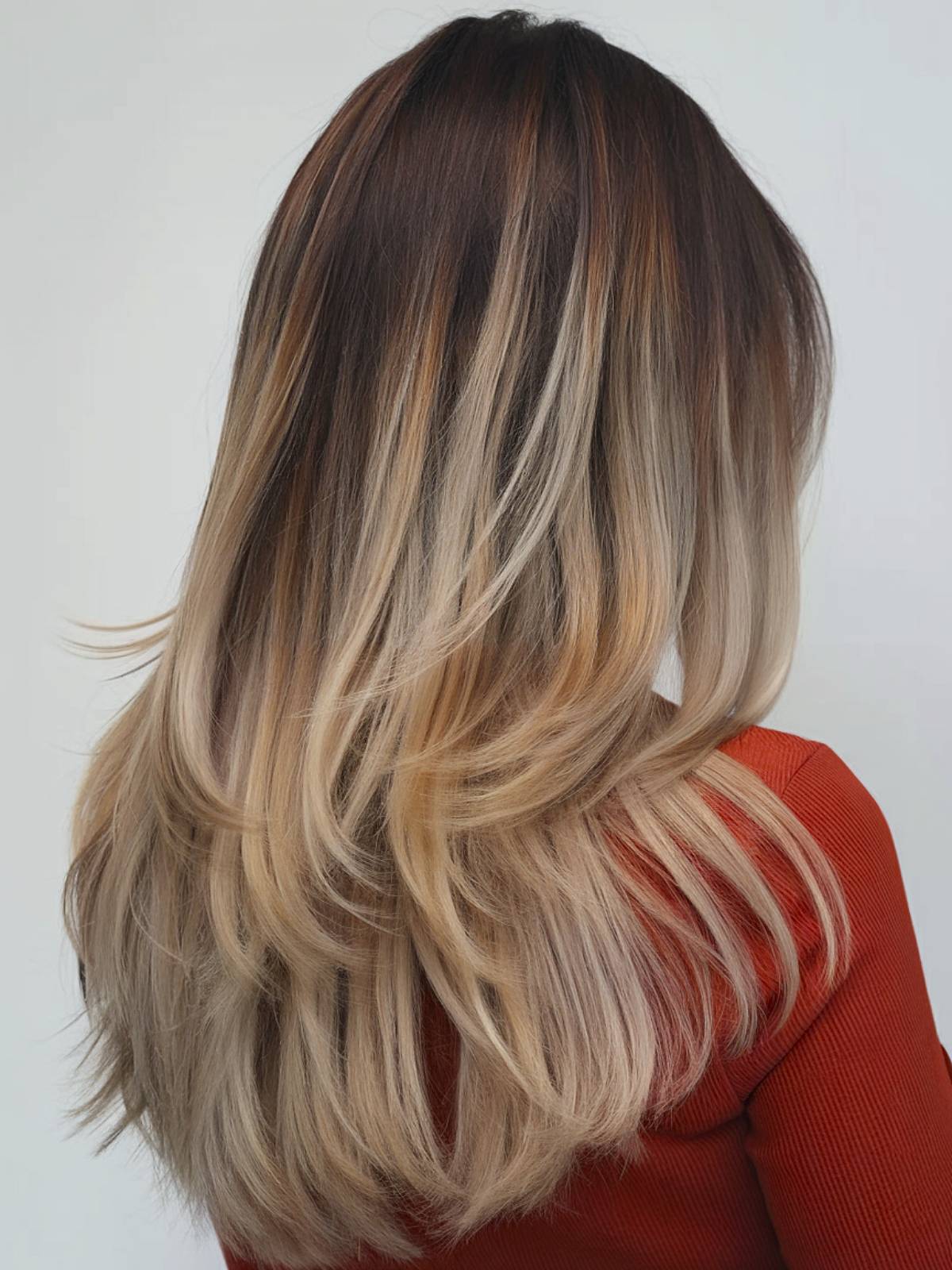 Brown hair with blonde balayage straight