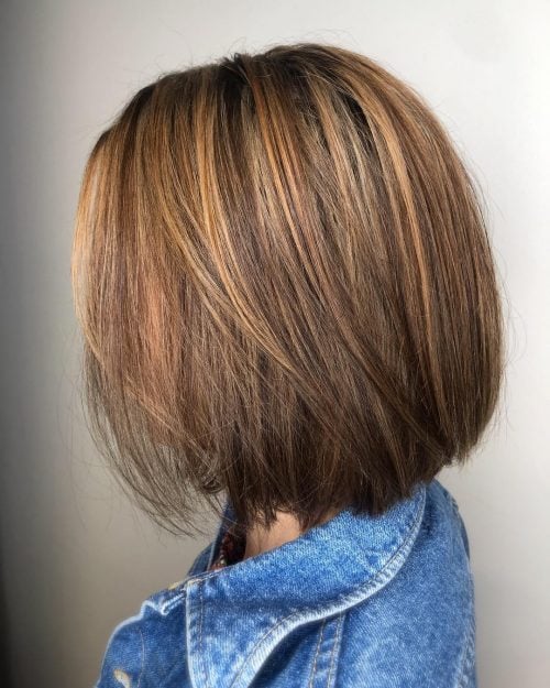 Trendy Short Brown Hair with Caramel Highlights
