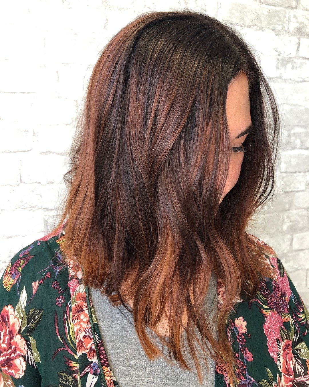 Medium Brown Hair with Fun Copper Red Highlights