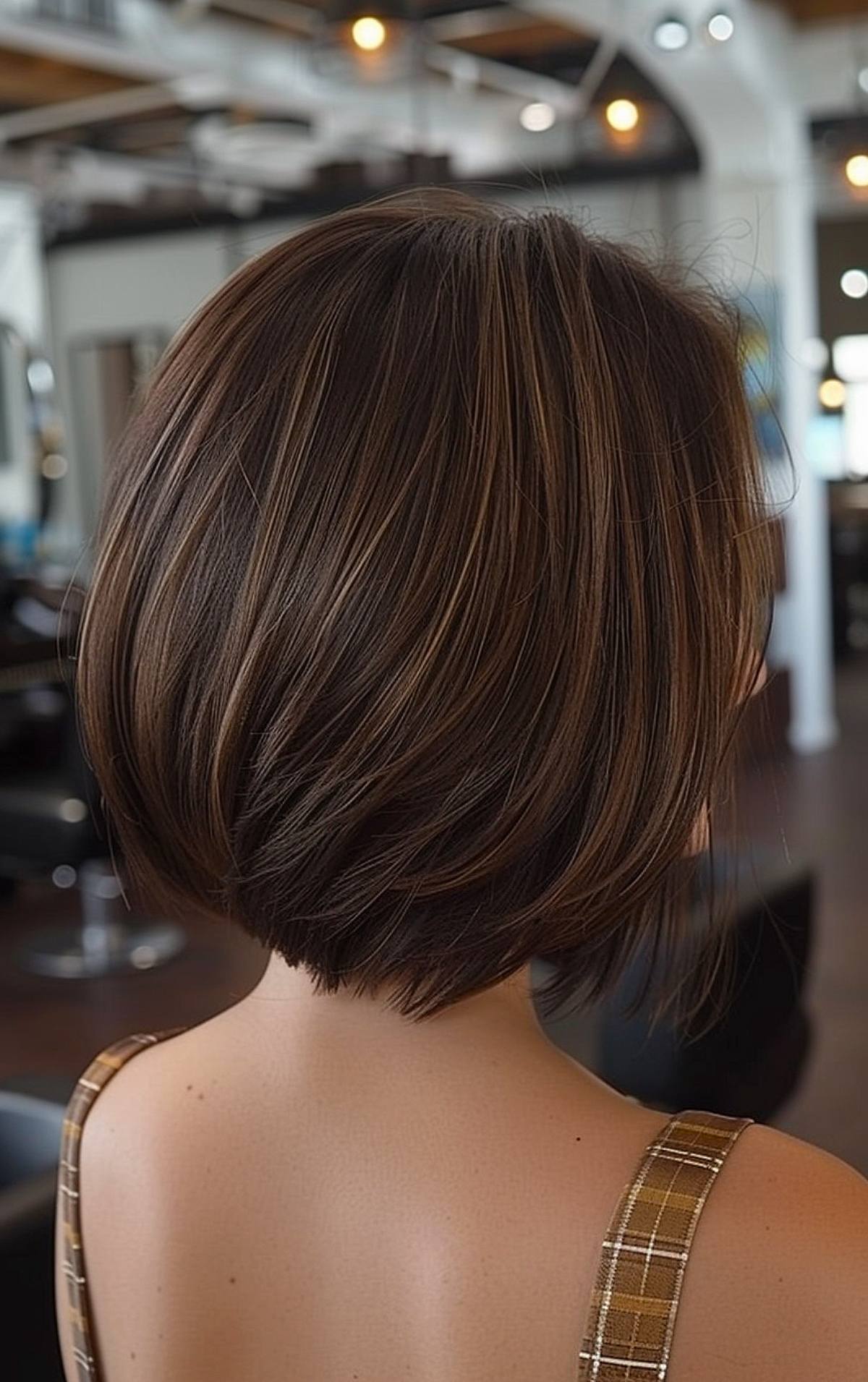 Short brown bob with brown highlights