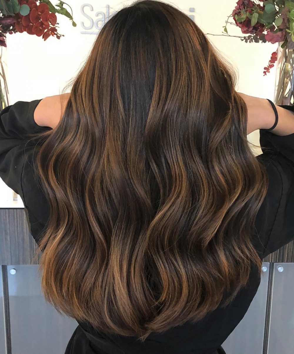Long Black Hair with Easy Brown Highlights