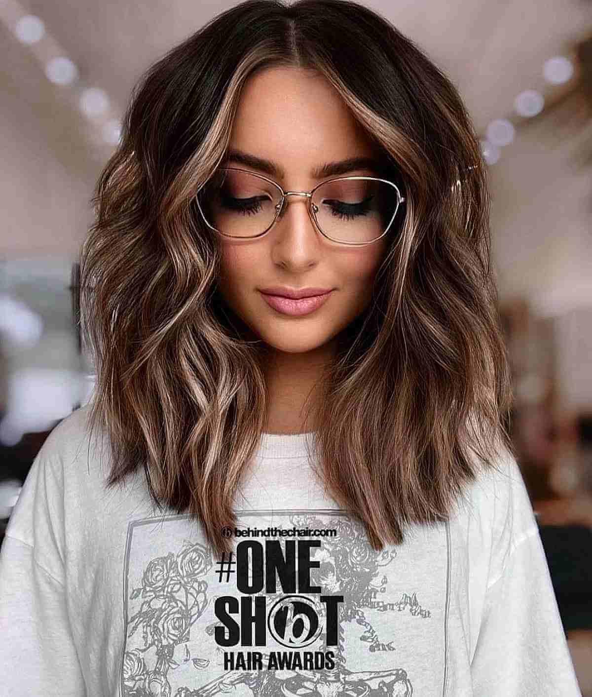 Brown Lived-In Balayage on a Long Bob