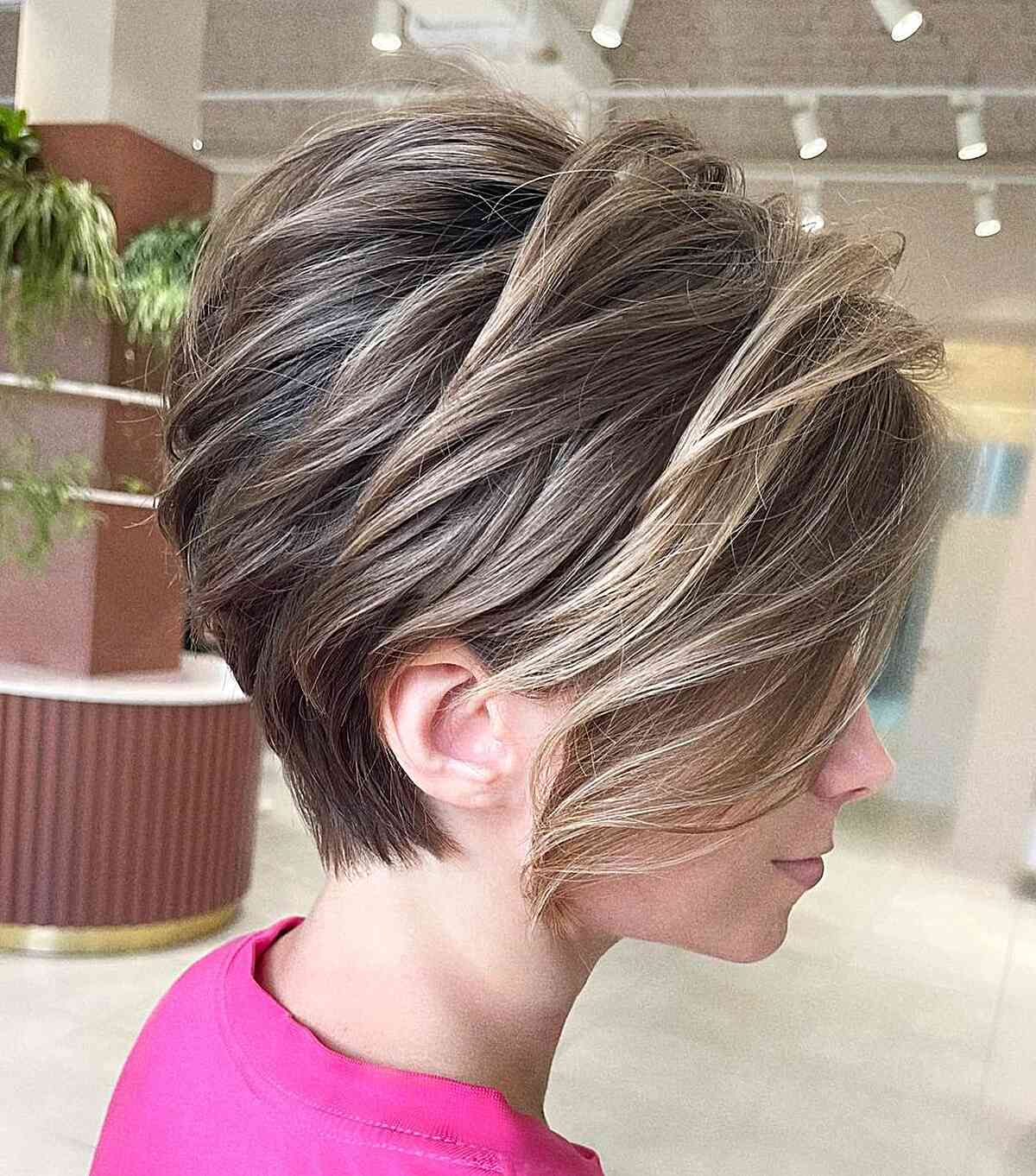 Brown Short Hair with Soft Blonde Highlights