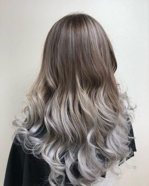 Brown to silver ombre hair color
