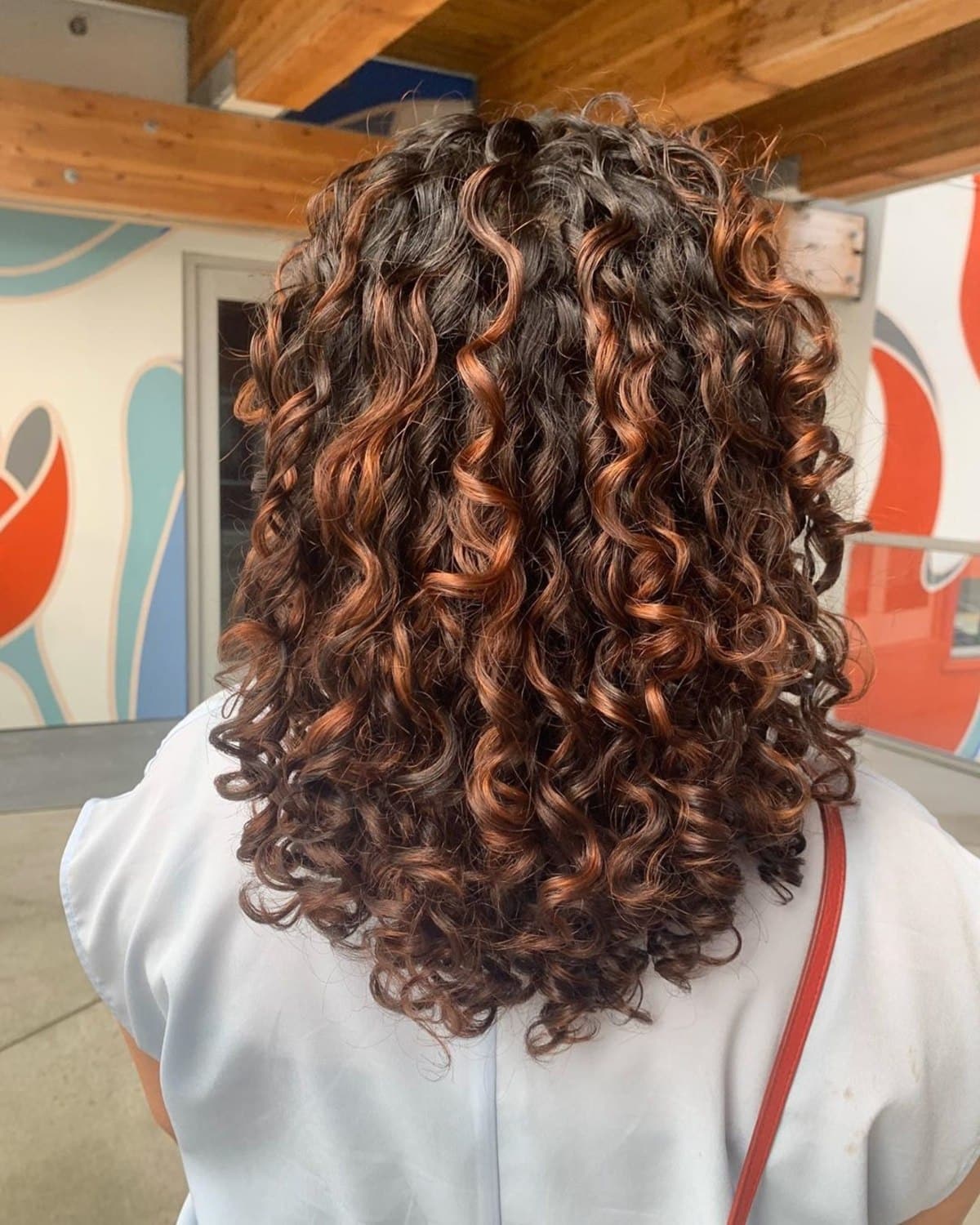 Brownish Red Curly Hair With Highlights