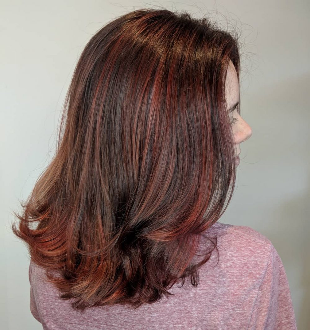 Brownish Red Highlights on Natural Black Hair