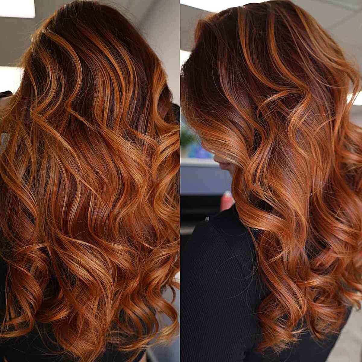 Brownish Red Long Hair with Highlights