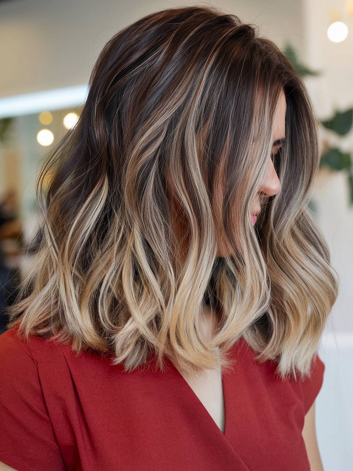 Blonde brunette balayage with dark roots