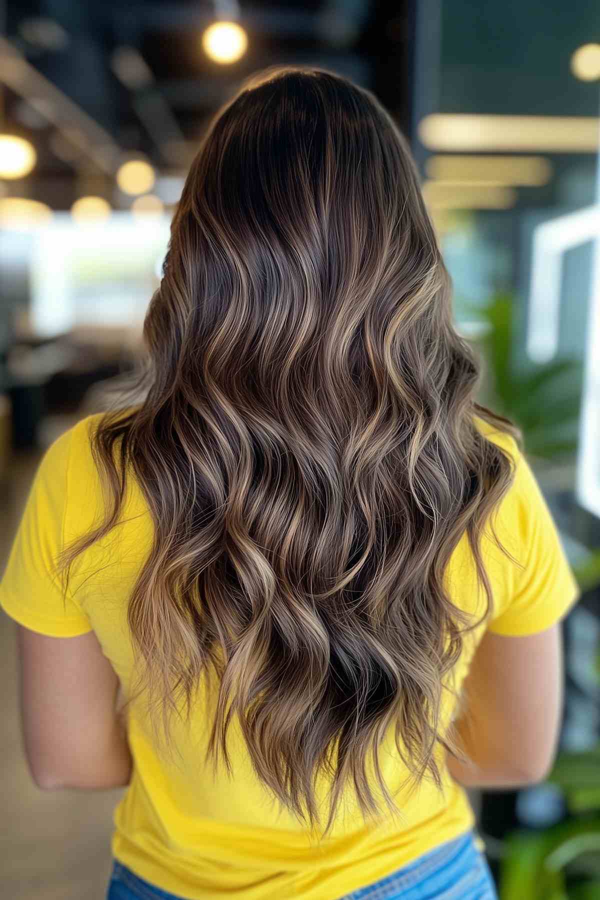 brunette fall hair color with caramel highlights