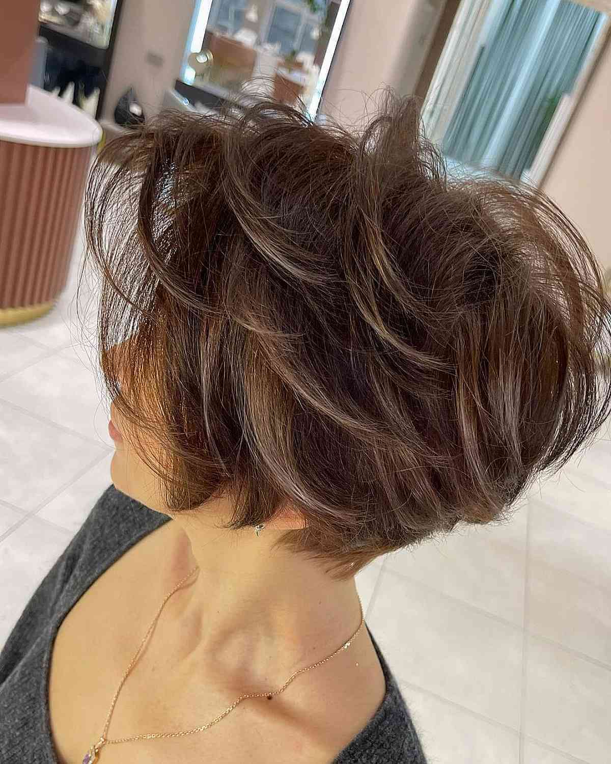 Brunette Feathered and Layered Pixie Bob