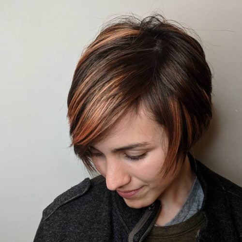 Feminine Short Hairstyle with Rose Gold Highlights