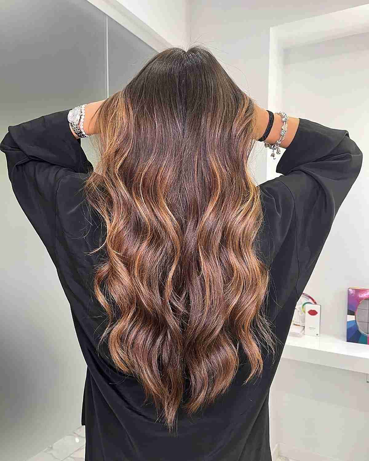 Brunette Hair with Subtle Bright Caramel Balayage Highlights