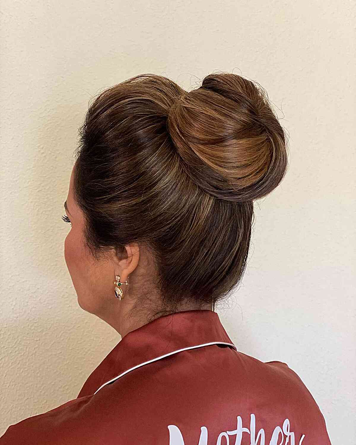 Brunette High Bun for Grooms Mothers with Thick Hair