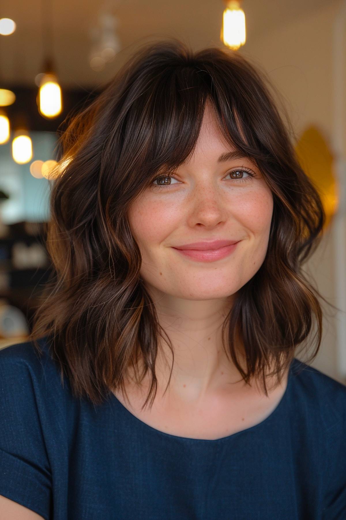 Brunette long bob haircut