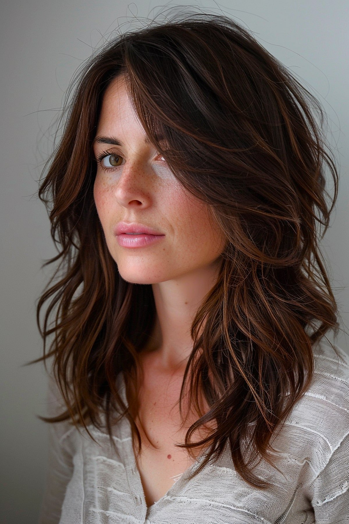 Brunette medium haircut with soft layers