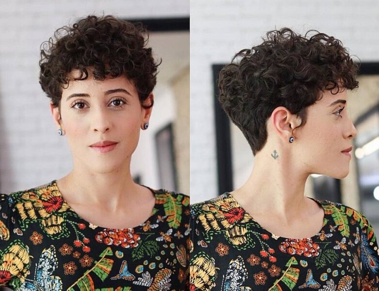 A Brunette Pixie with Curls and Sideburns