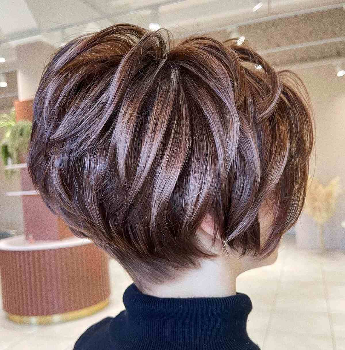 Brunette Pixie with Lavender Highlights