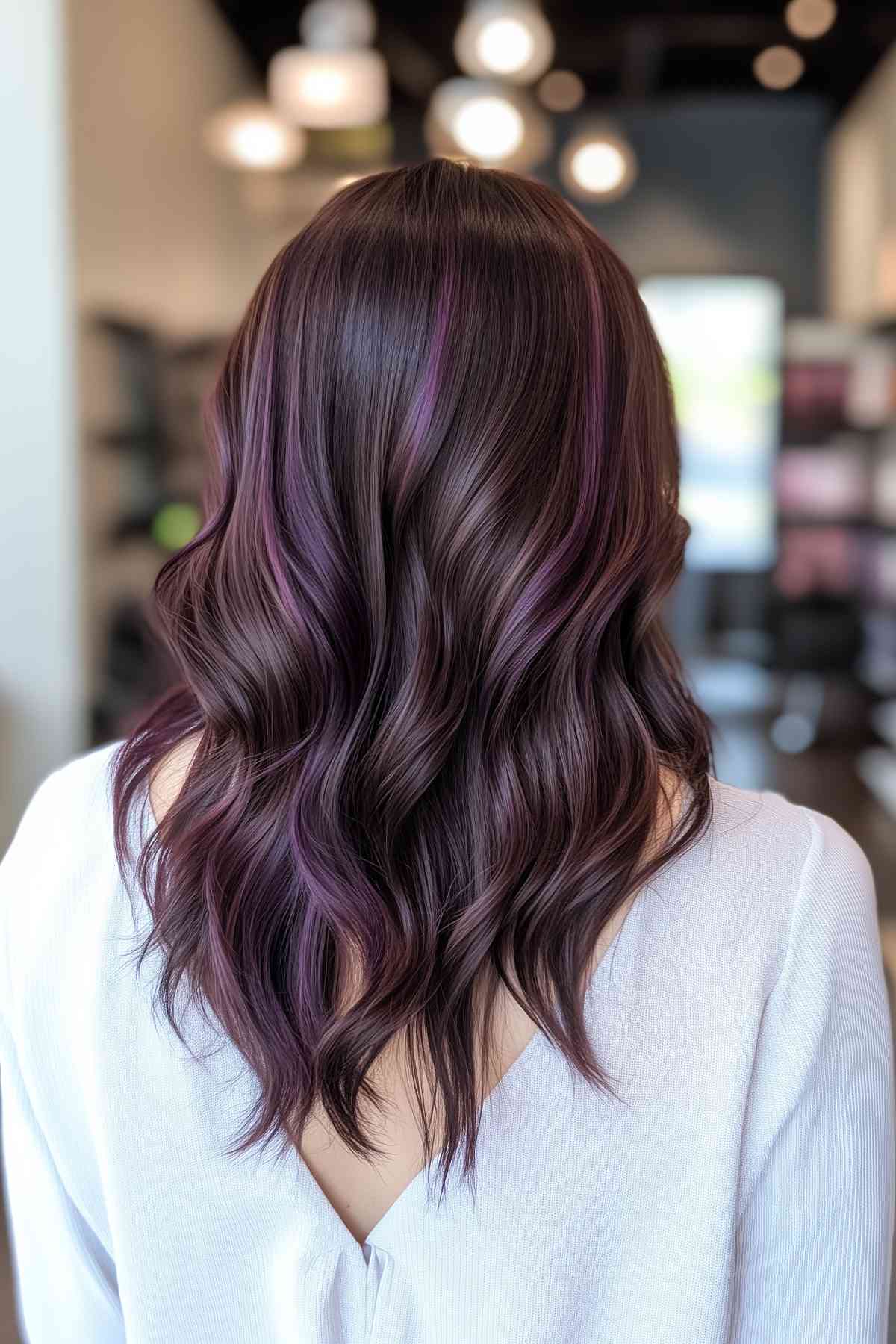 brunette hair accented with plum highlights for fall