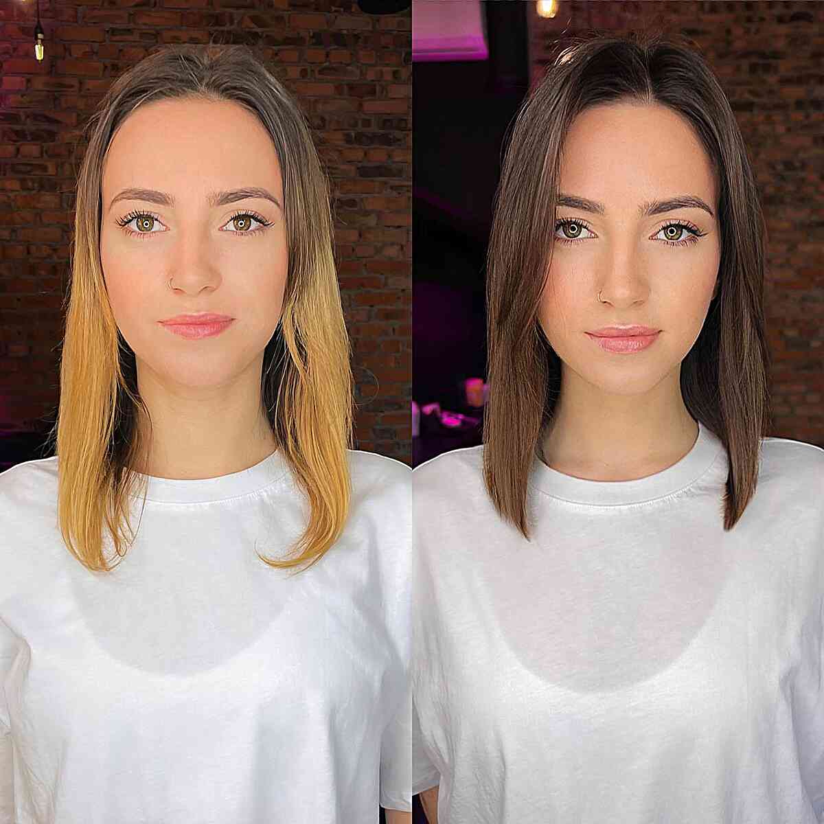 Brunette Slob Straight Lob Haircut for ladies in their 30s
