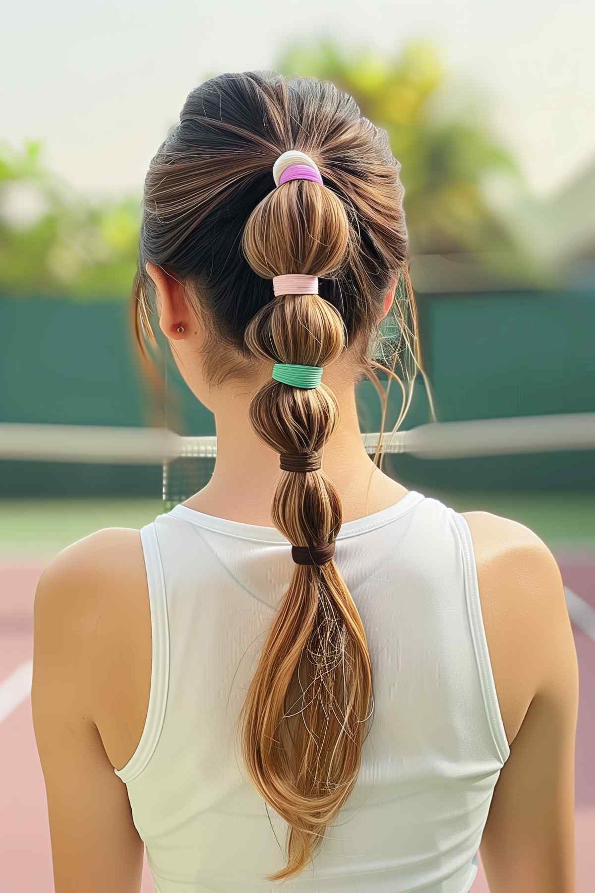 Bubble ponytail for long hair in active settings