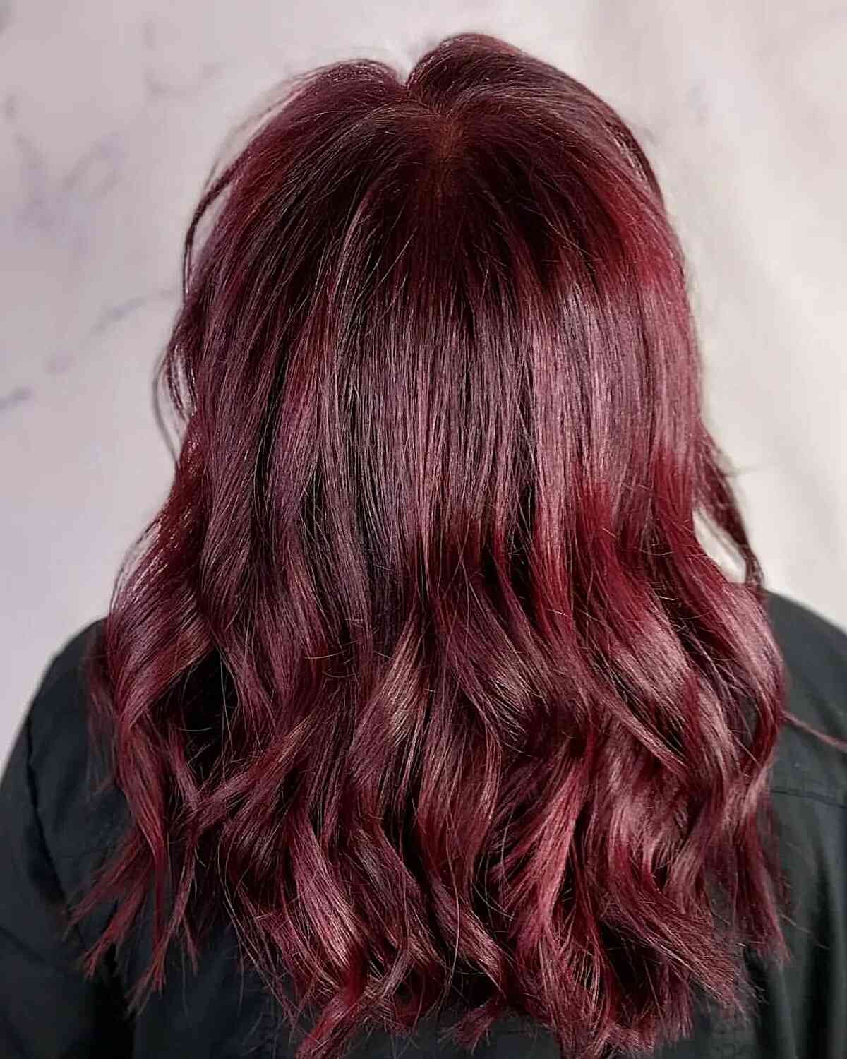 Burgundy Mulled Wine Hair Color with Medium-Length Layered Cut